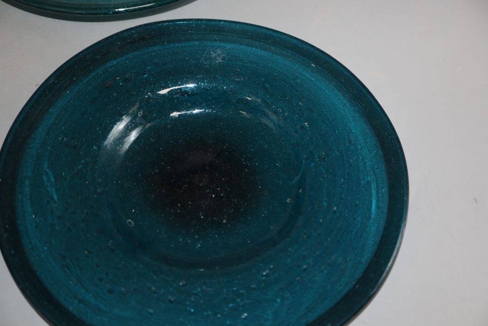 Four Venetian blue glass plates, diameter 22cm